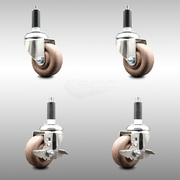 Service Caster 3 Inch 316SS High Temp Glass Filled Nylon 7/8 Inch Stem Caster Brake SCC, 2PK SCC-SS316EX20S314-GFNSHT-2-TLB-2-78 - main